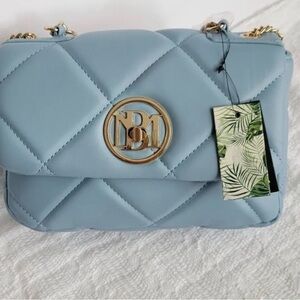 Badgley Mischka Light Blue Quilted Shoulder Bag